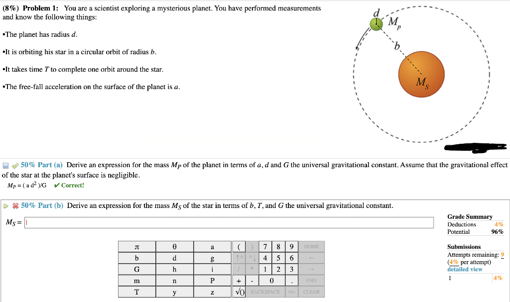 (8\%) Problem 1: You are a scientist exploring a mysterious planet. You have performed measurements and know the following th