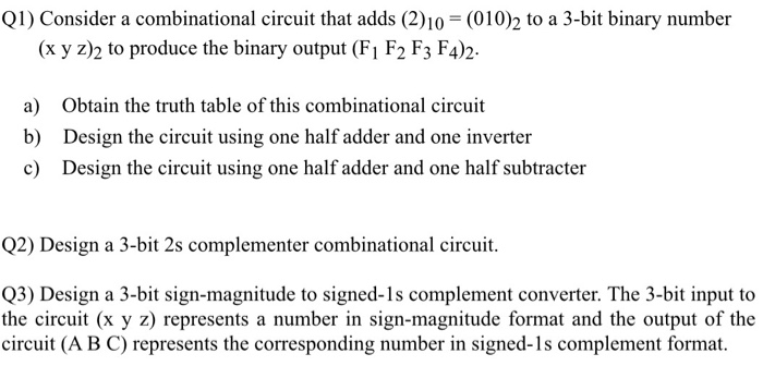 Solved Q1) Consider a combinational circuit that adds (2)10 | Chegg.com