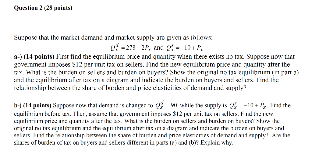 Solved Question 2 (28 points) Supposc that the market demand | Chegg.com