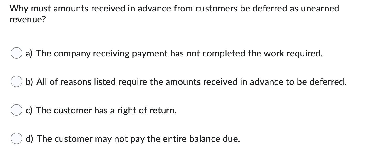 Solved Why must amounts received in advance from customers | Chegg.com