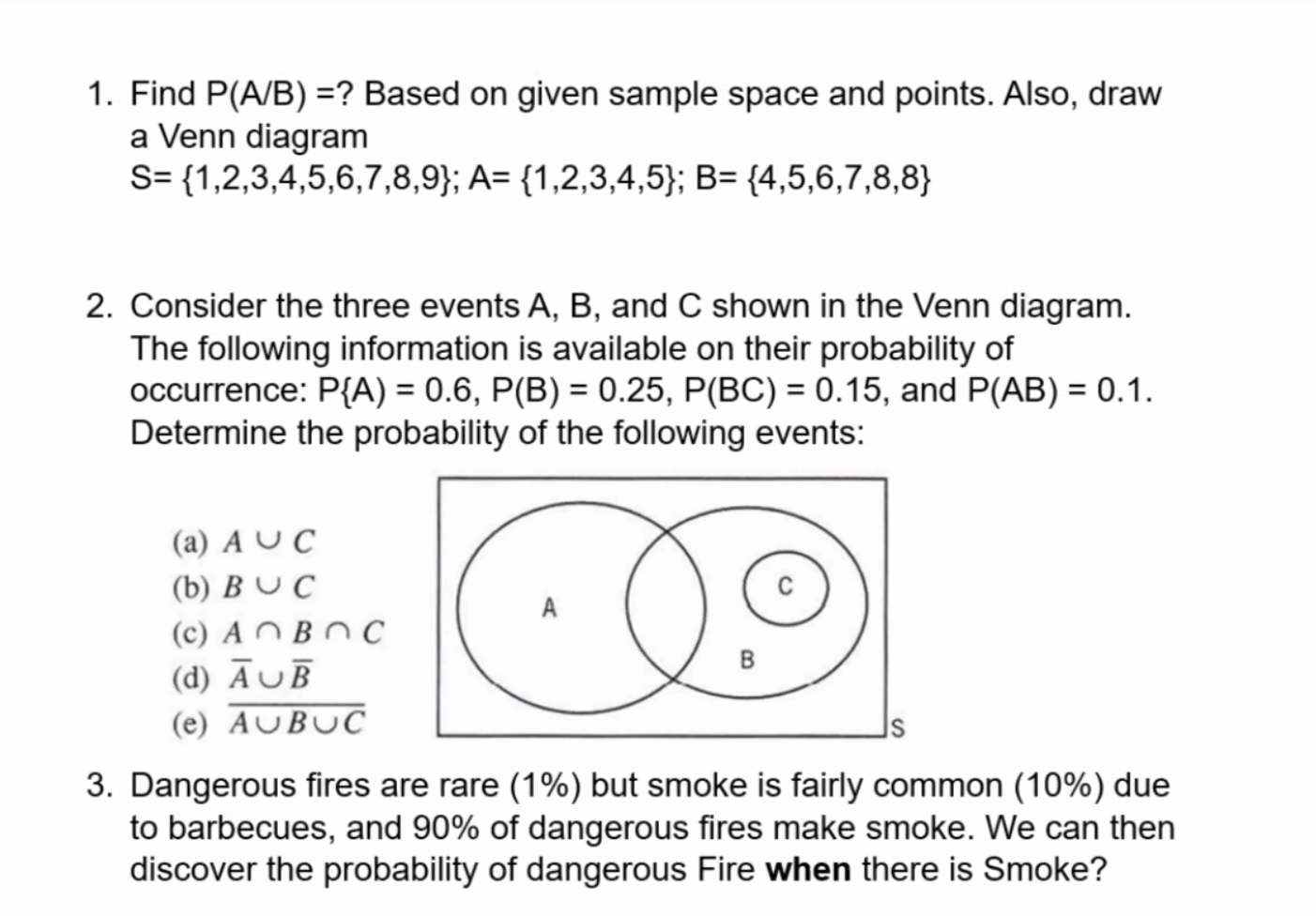 Solved 1. Find P(A/B)= ? Based On Given Sample Space And | Chegg.com