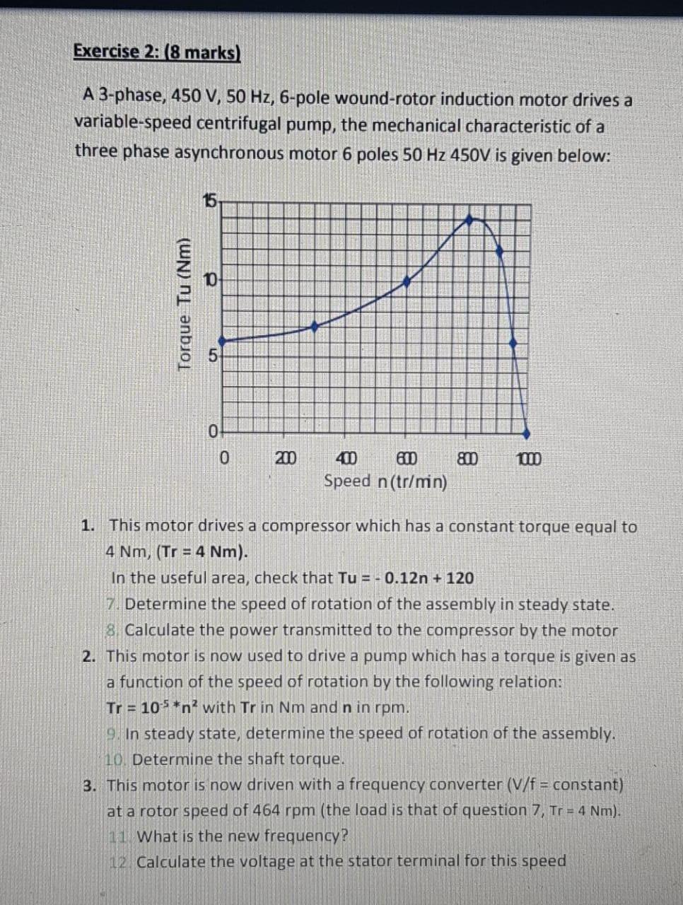 Solved Exercise 2: (8 Marks) A 3-phase, 450 V, 50 Hz, 6-pole | Chegg.com