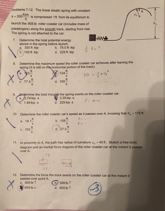 Solved Problems 7-12. The linear elastic spring with | Chegg.com