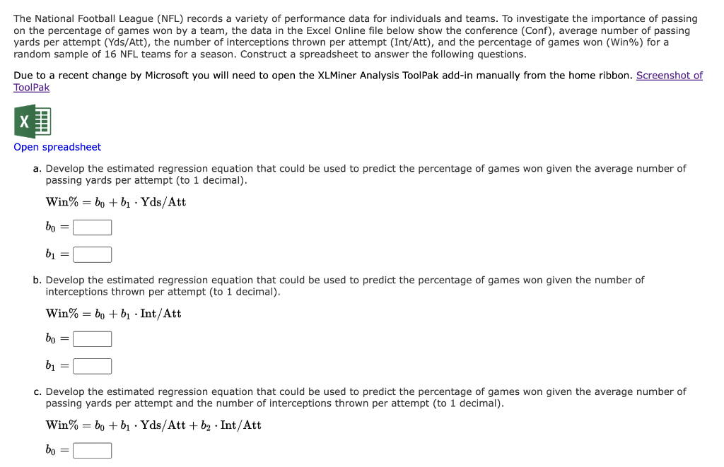 Solved The National Football League (NFL) records a variety