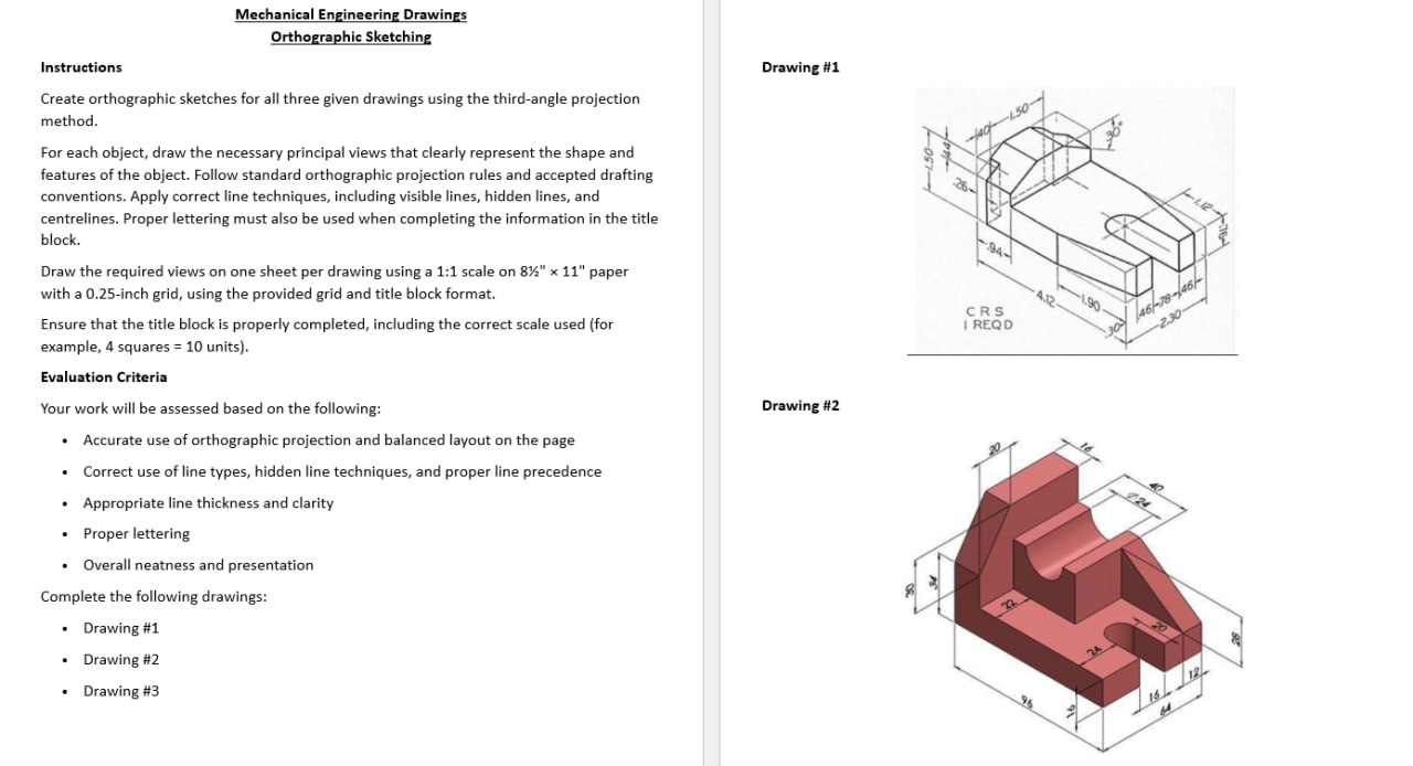 Mechanical Engineering DrawingsOrthographic | Chegg.com