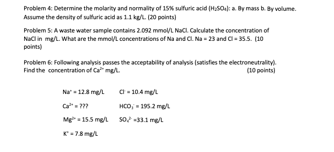 Solved Problem 4: Determine the molarity and normality of | Chegg.com