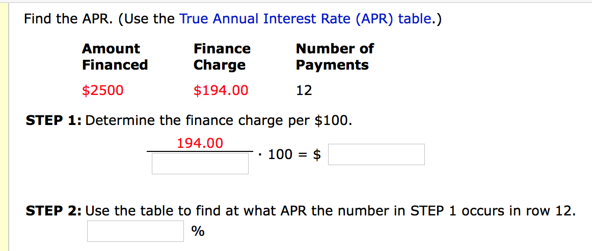 Find the APR. (Use the True Annual Interest Rate | Chegg.com