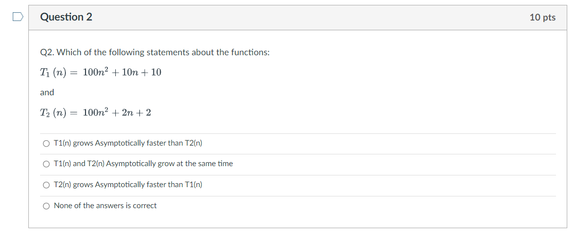 Solved Question 2 10 pts Q2. Which of the following | Chegg.com