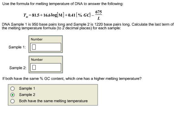 Use the formula for melting temperature of DNA to | Chegg.com