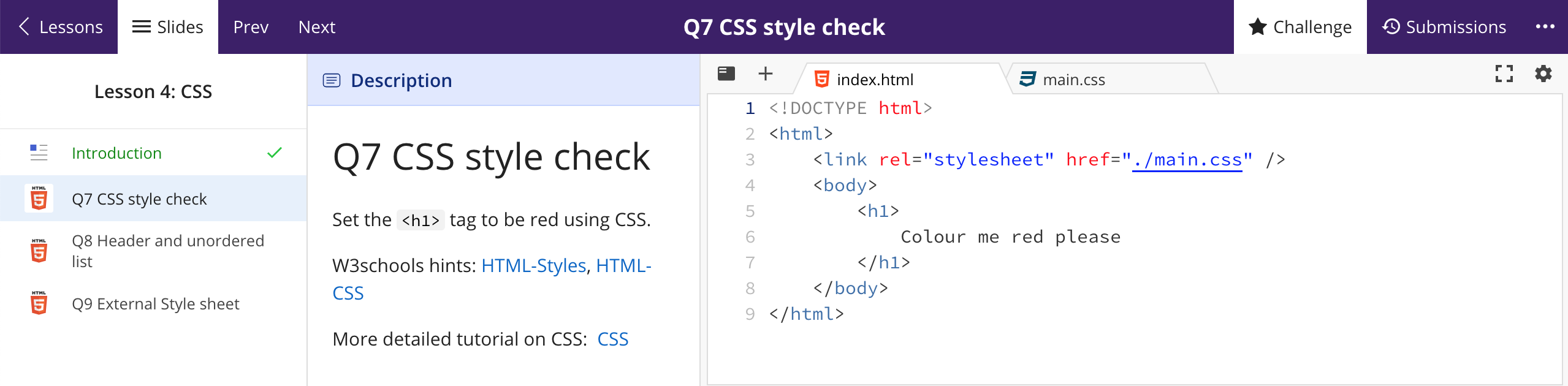 Solved Q7 CSS style check Set the tag to be red using | Chegg.com