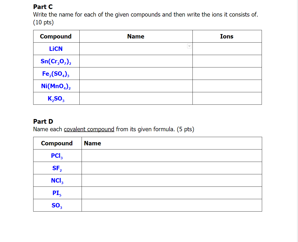 Solved Part C Write the name for each of the given compounds | Chegg.com