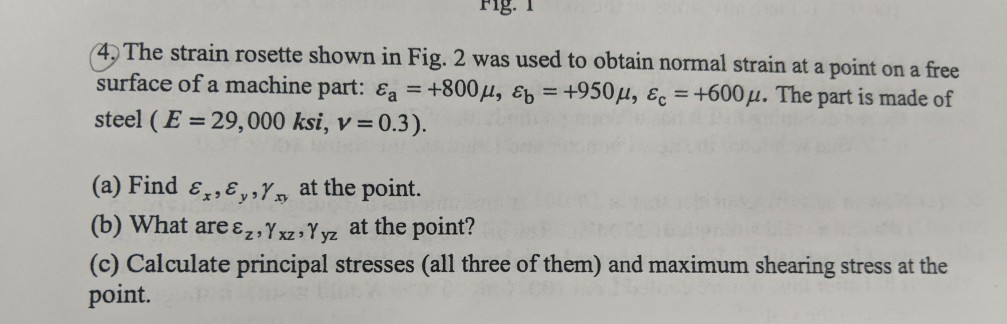 Solved Fig. I 42 The strain rosette shown in Fig. 2 was used | Chegg.com