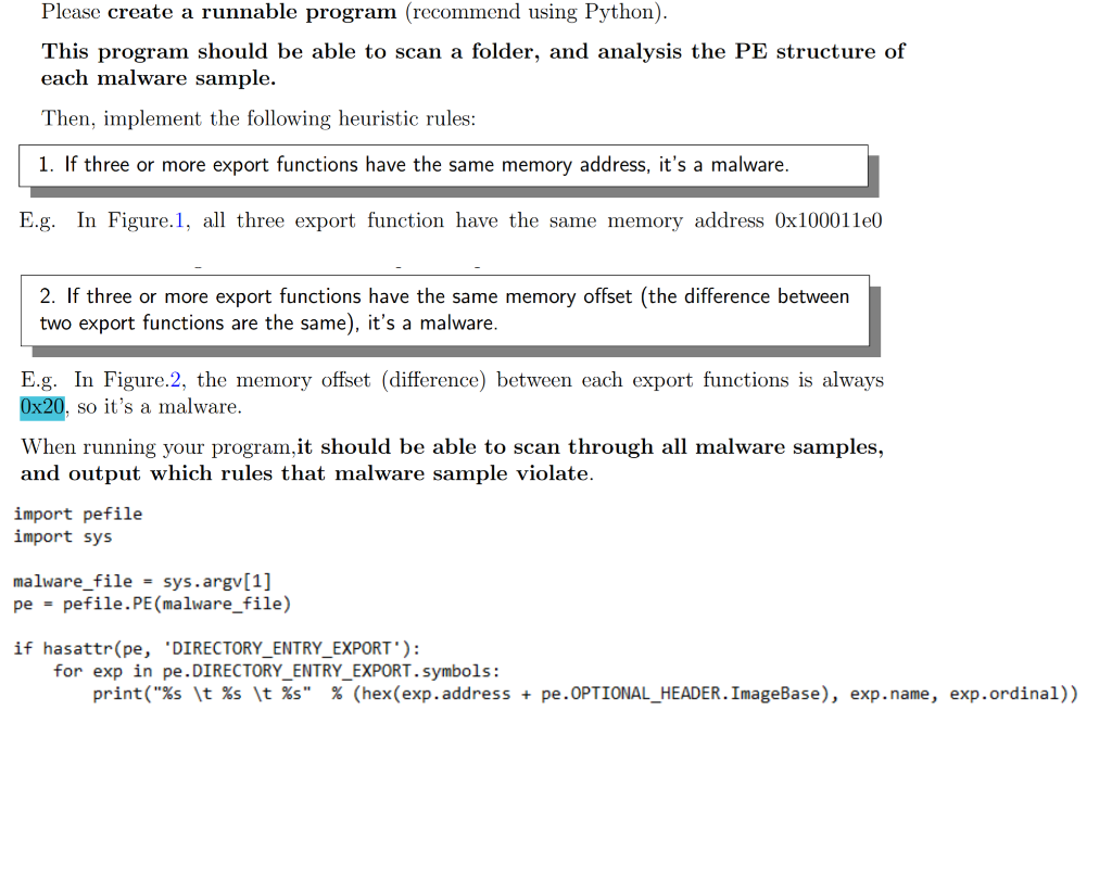 Build a heuristic malware detection system using | Chegg.com