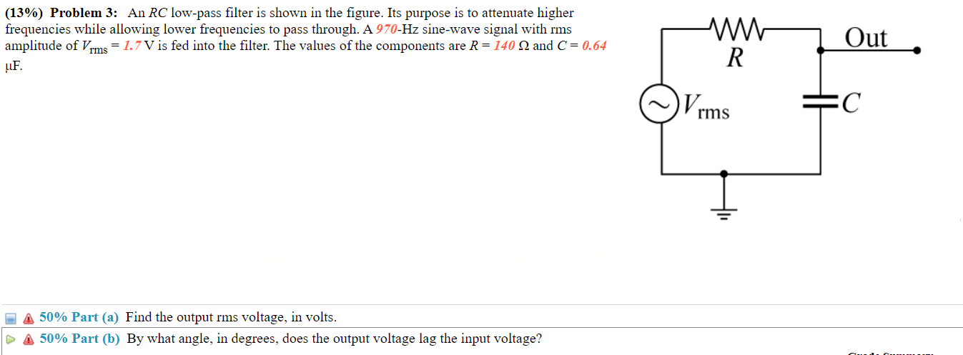 Solved (13\%) Problem 3: An RC Low-pass Filter Is Shown In | Chegg.com