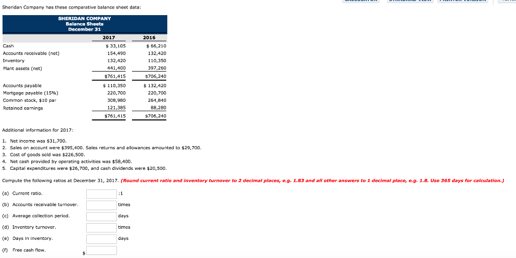 Solved Sheridan Company has these comparative balance sheet | Chegg.com