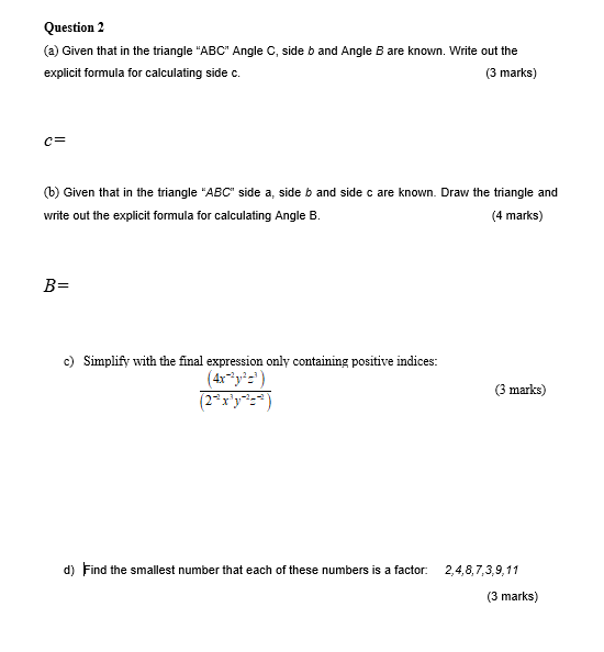 Solved Question 2 A Given That In The Triangle Abc Ang Chegg Com
