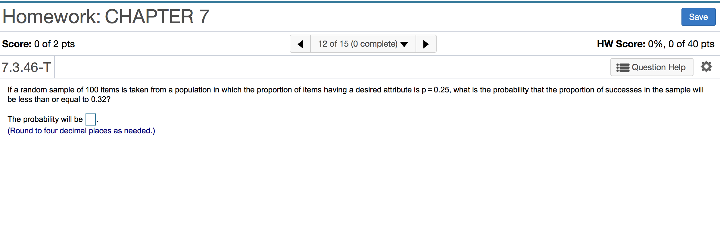 Solved Homework: CHAPTER 7 Save Score: 0 of 2 pts 12 of 15 | Chegg.com