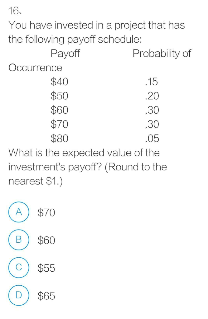Solved 16. You have invested in a project that has the | Chegg.com