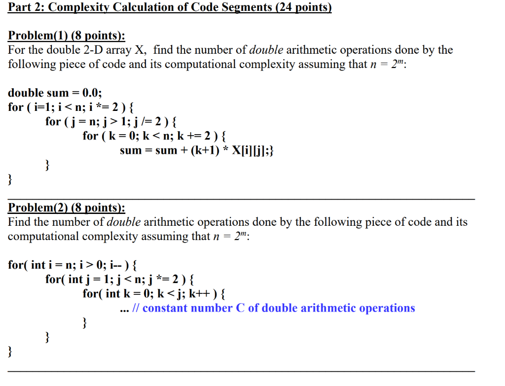 Solved Part 2 Complexity Calculation Of Code Segments 2 Chegg Com