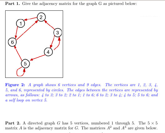 Solved Part 1. Give the adjacency matrix for the graph G as | Chegg.com