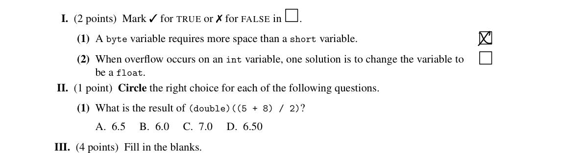 Solved I. (2 points) Markſ for TRUE or X for FALSE in (1) A | Chegg.com