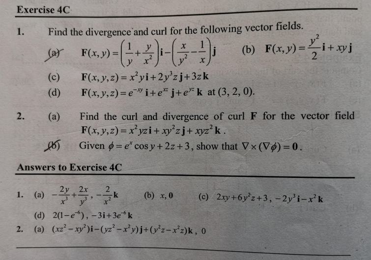 Solved Exercise 4C 1 1 i Xyj Find The Divergence And Chegg