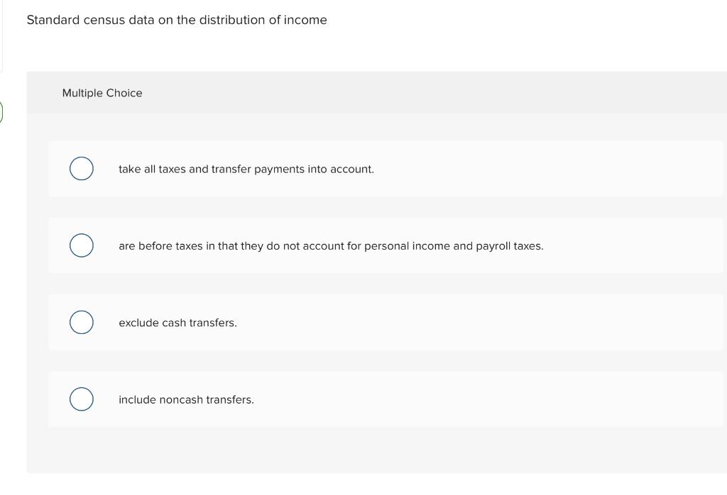 Solved Standard census data on the distribution of income | Chegg.com