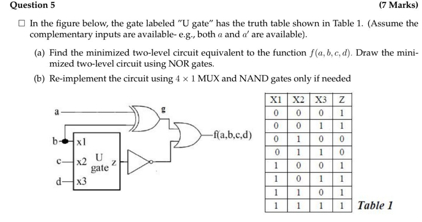 Solved Question 5 (7 Marks) In the figure below, the gate | Chegg.com