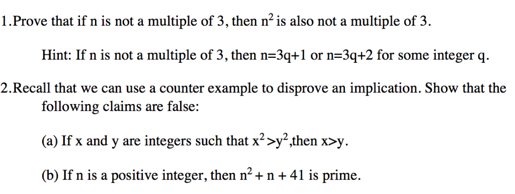 Solved 1.Prove that if n is not a multiple of 3, then n2 is | Chegg.com