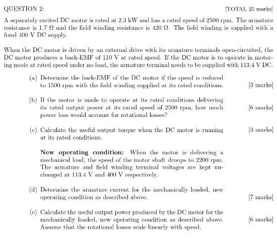 Solved QUESTION 2: [TOTAL 25 marks A separately excited DC