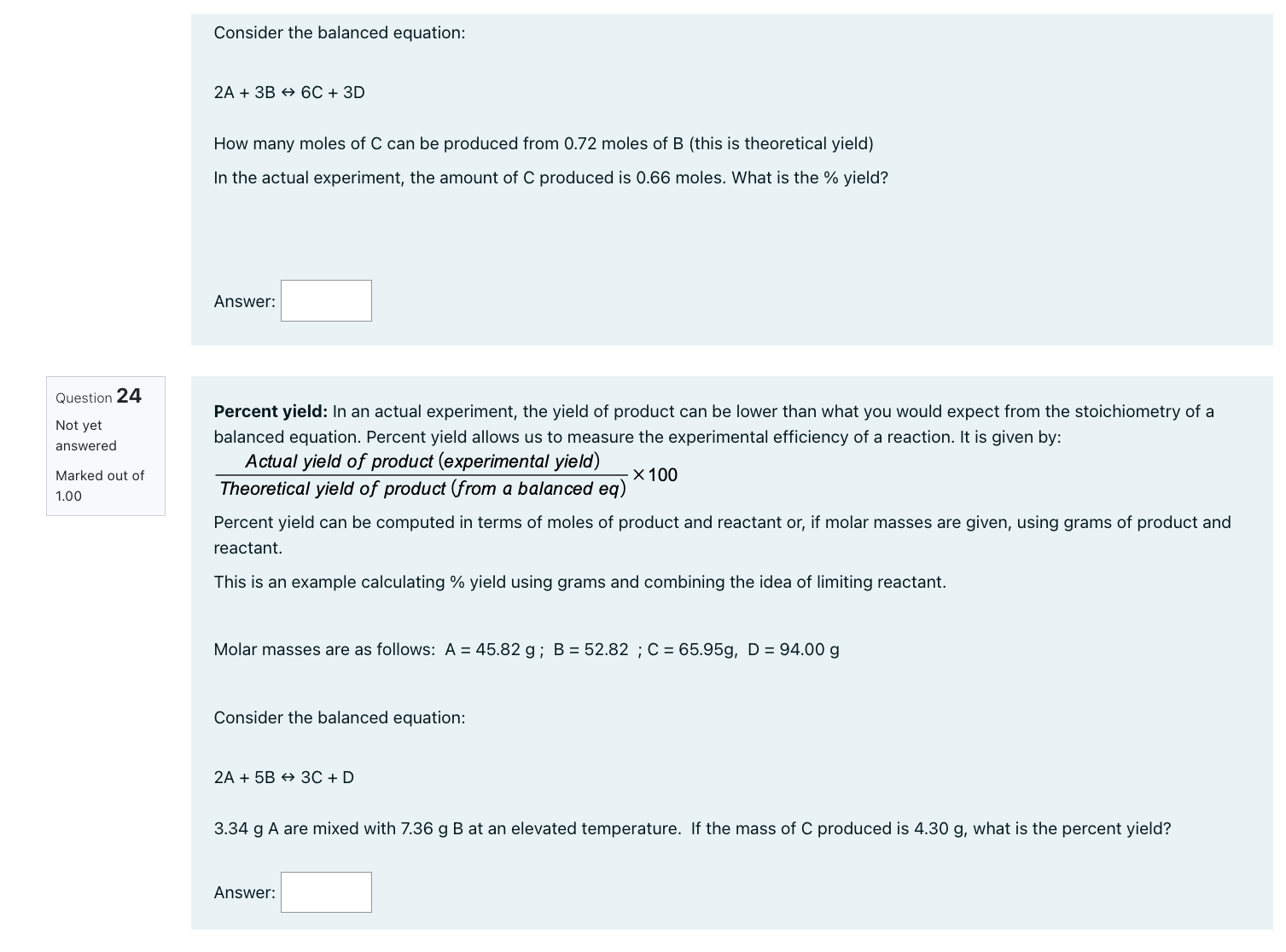 Solved Consider The Balanced Equation: 2A+3B↔6C+3D How Many | Chegg.com