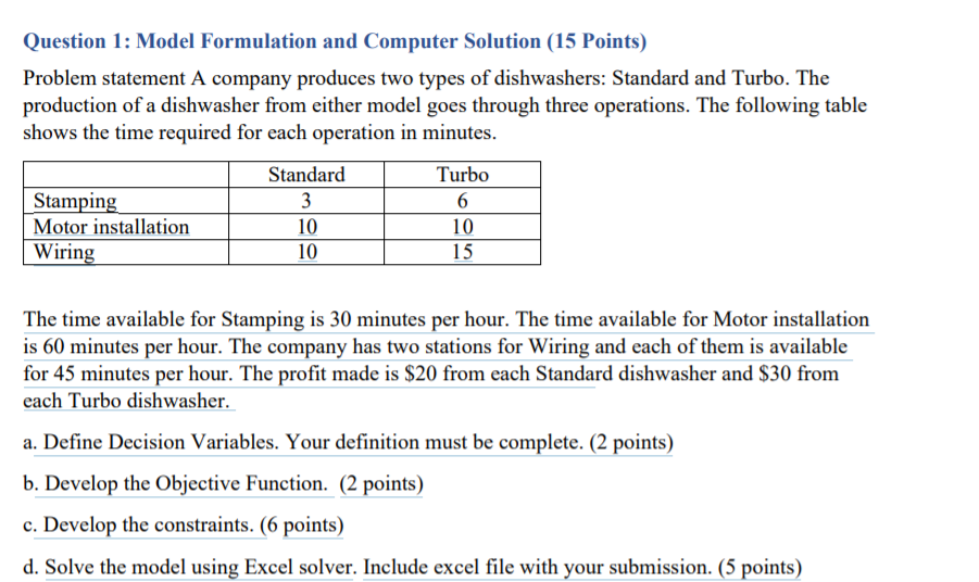 Solved Question 1: Model Formulation and Computer Solution | Chegg.com