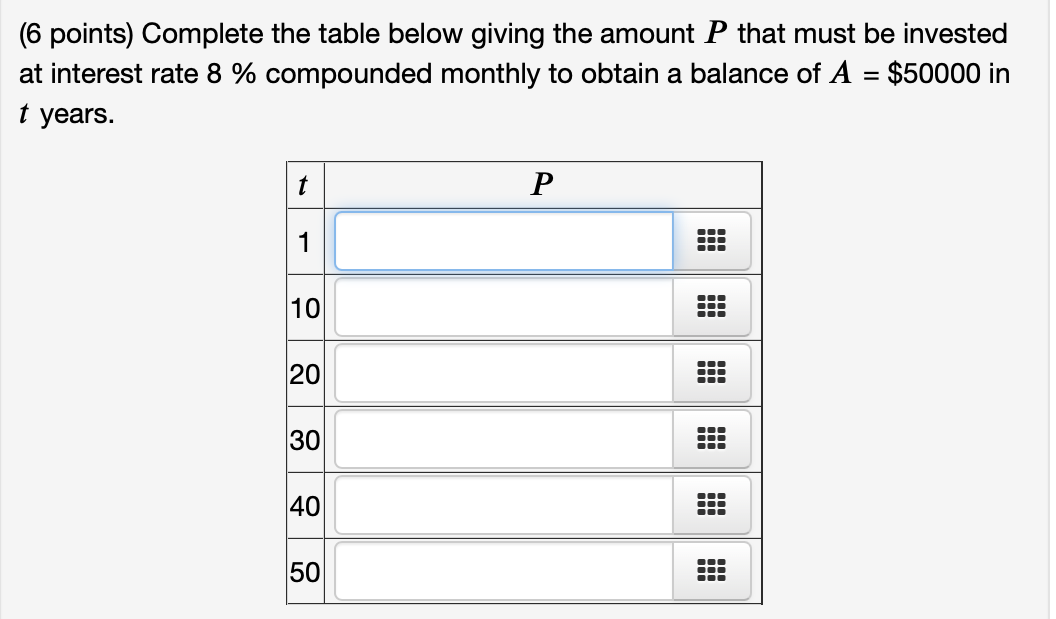 Solved 6 Points Complete The Table Below Giving The Amount 2668