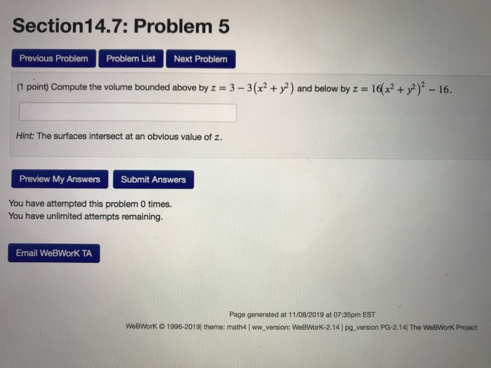 Solved Section14.7: Problem 5 Problem List Previous Problem | Chegg.com