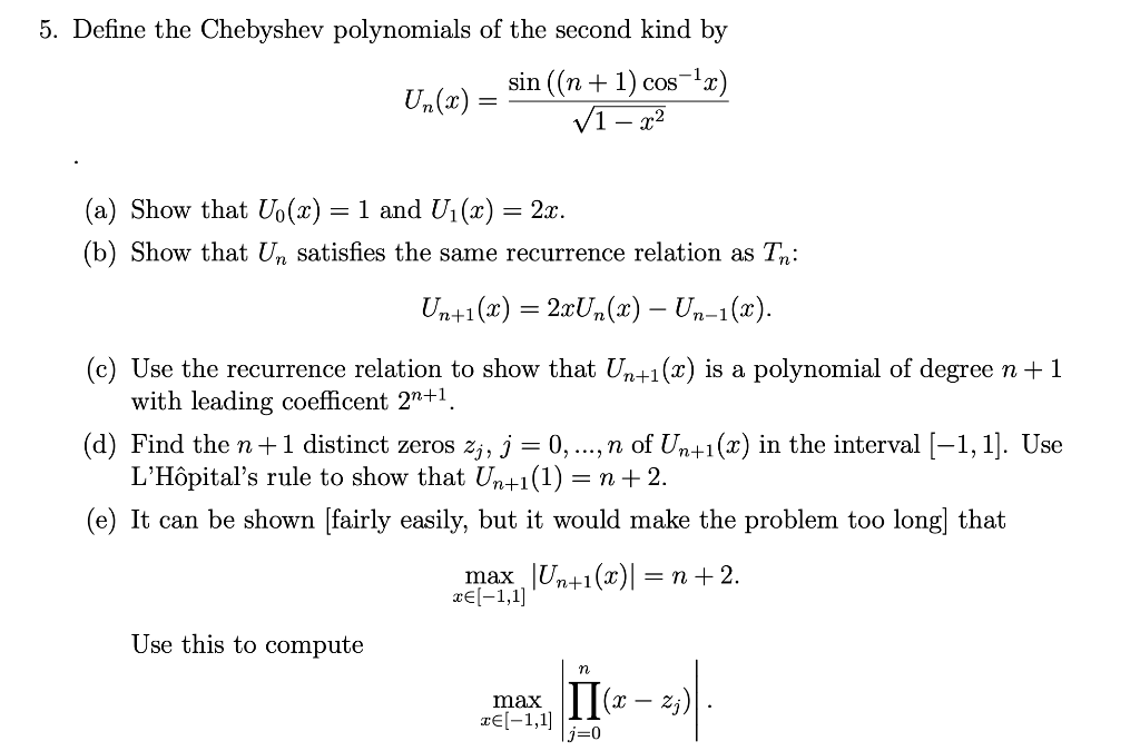 5 Define The Chebyshev Polynomials Of The Second