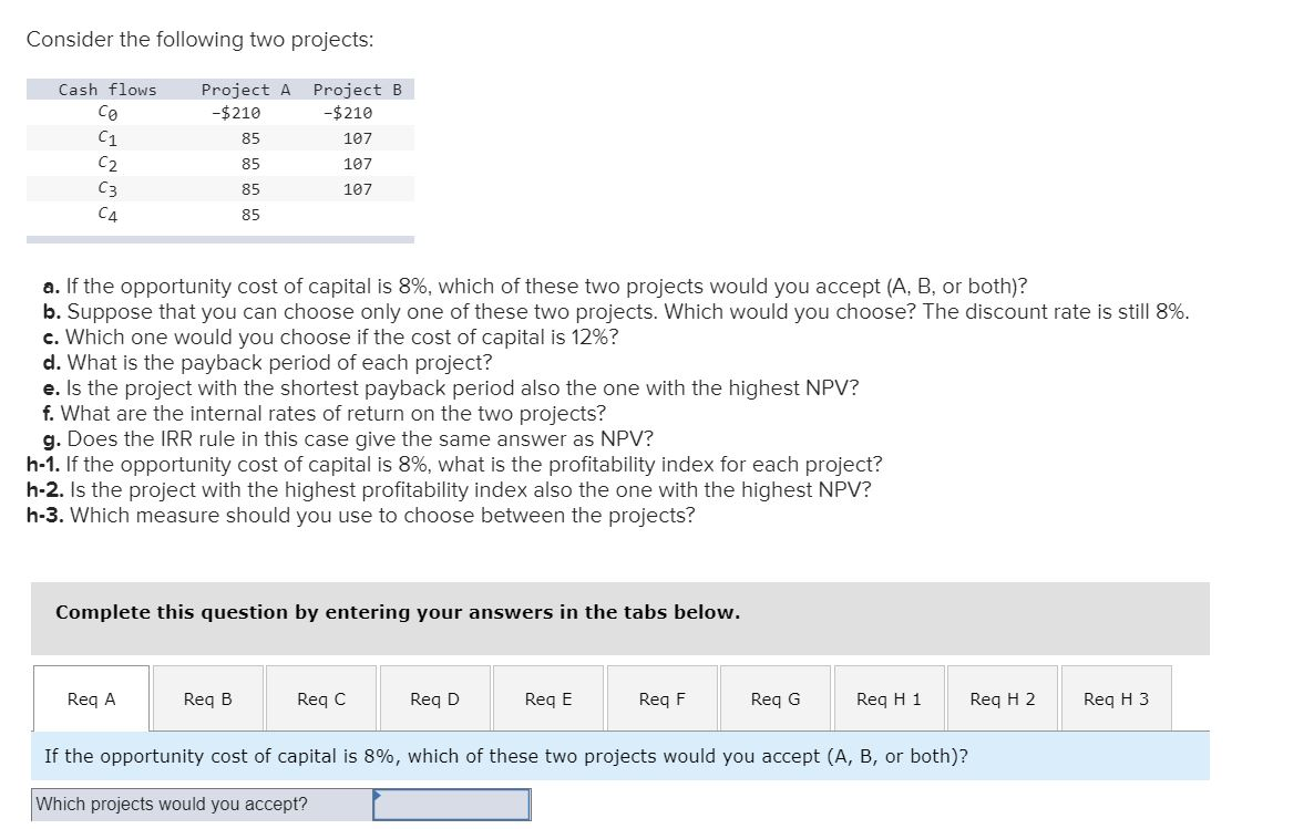 Solved Consider The Following Two Projects: Project A | Chegg.com