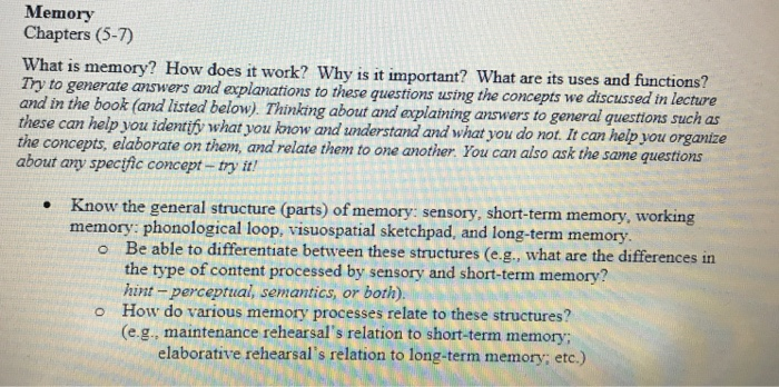 Solved Memory Chapters (5-7) What is memory? How does it | Chegg.com