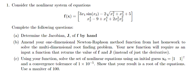 1. Consider the nonlinear system of equations | Chegg.com