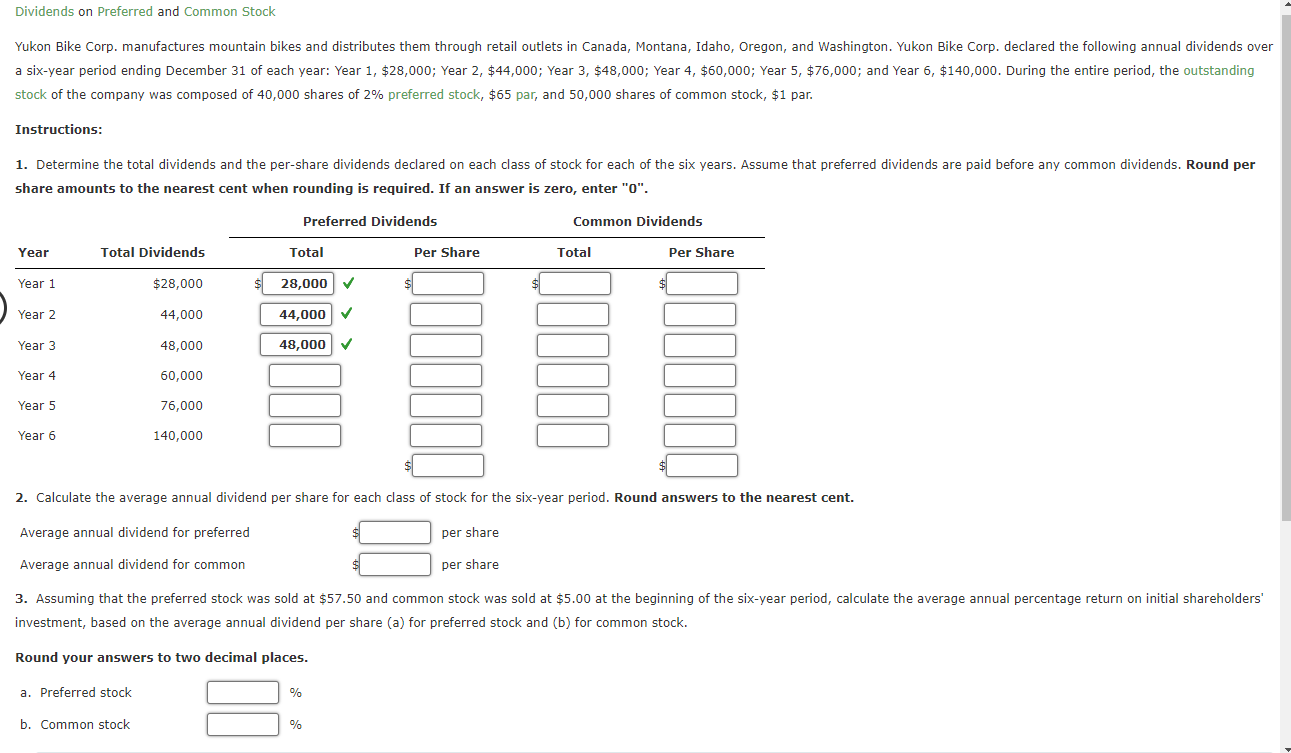 Solved Dividends On Preferred And Common Stock Yukon Bike Chegg