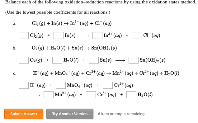 Solved Balance each of the following oxidation–reduction | Chegg.com