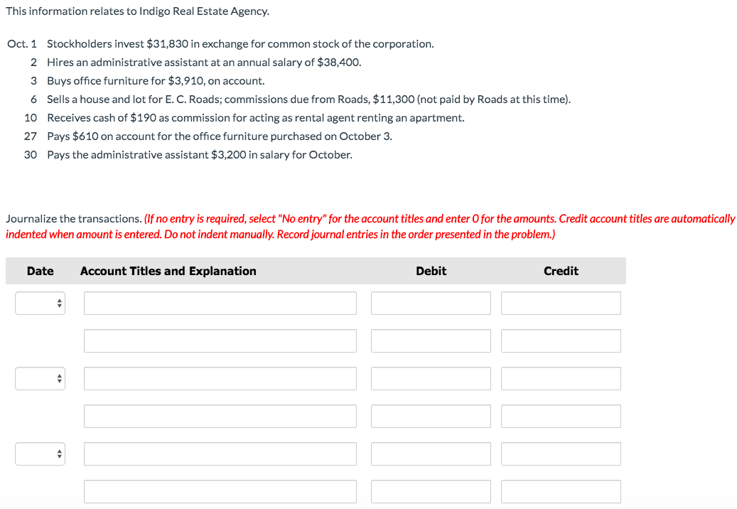 Solved This information relates to Indigo Real Estate