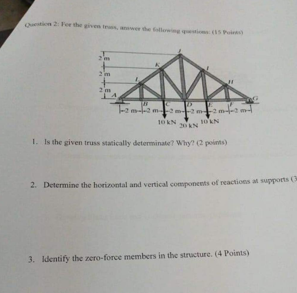 Solved Question 2: For the given truss, answer the following | Chegg.com