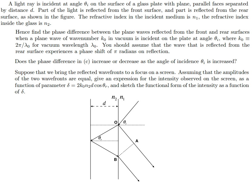 Solved A light ray is incident at angle 1; on the surface of | Chegg.com