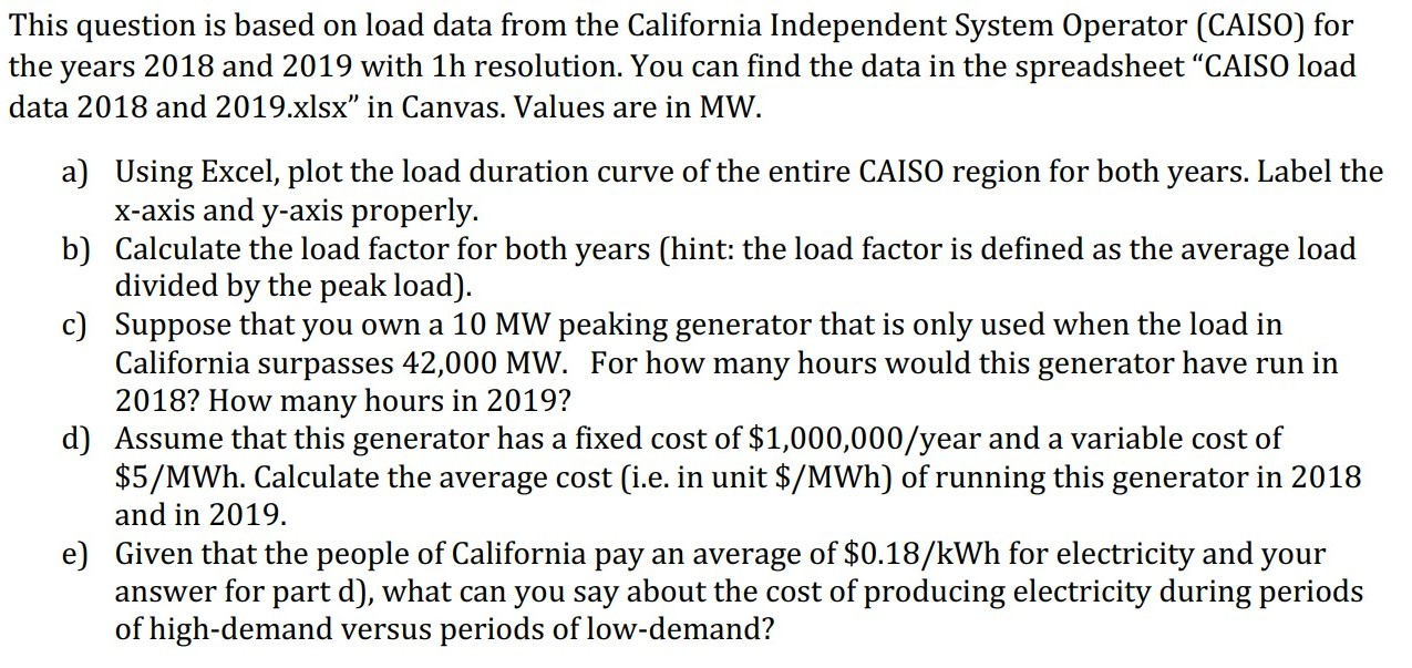 Solved This question is based on load data from the | Chegg.com