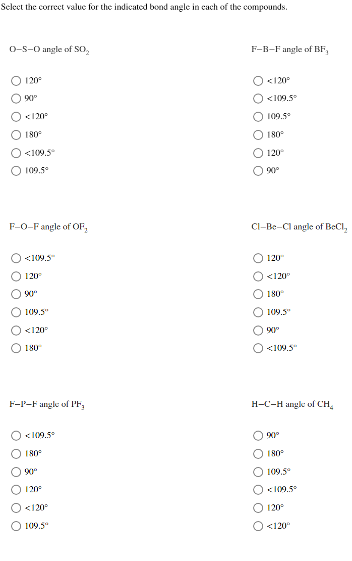 Solved Select the correct value for the indicated bond angle | Chegg.com