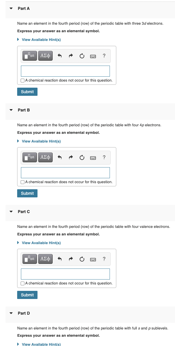 Solved Name an element in the fourth period row of the Chegg