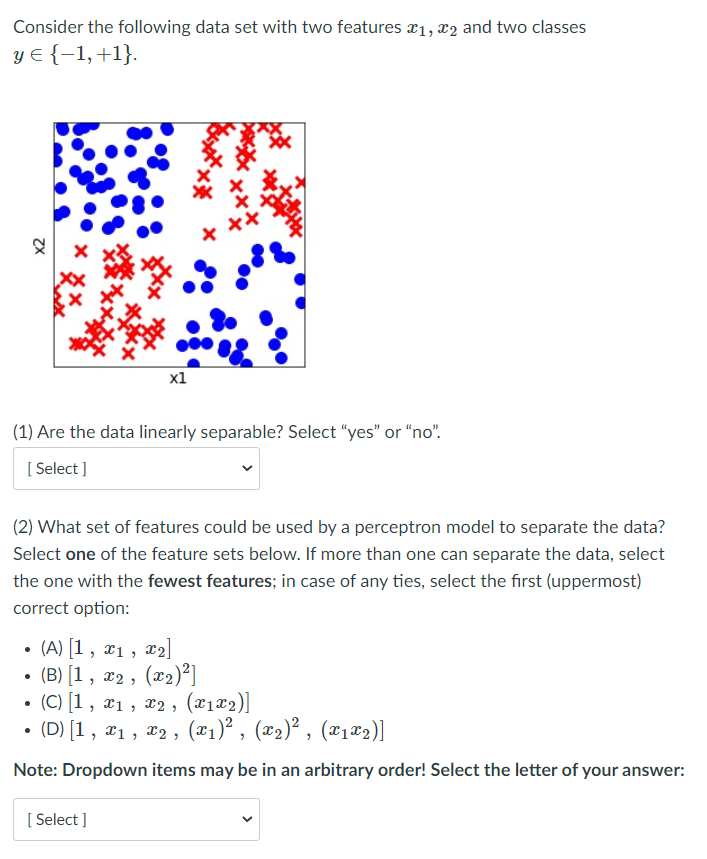 Solved Consider the following data set with two features X1, | Chegg.com