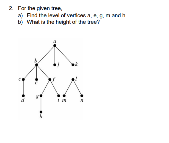 Solved 2. For The Given Tree, A) Find The Level Of Vertices | Chegg.com