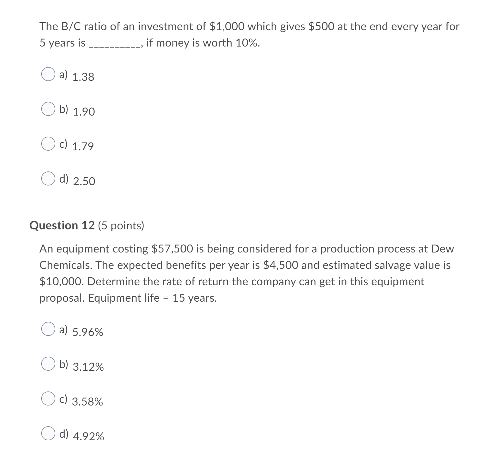 Solved The B/C Ratio Of An Investment Of $1,000 Which Gives | Chegg.com