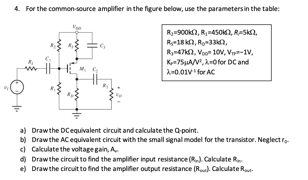 Solved 4. For the common-source amplifier in the figure | Chegg.com
